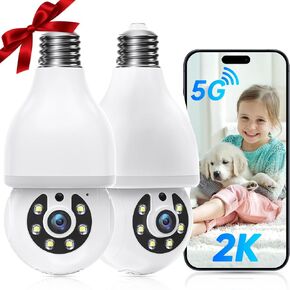Light Bulb Security Camera,5G& 2.4GHz Security Cameras Wireless Outdoor,2K Outdoor Security Camera,Light Bulb Camera with Color Night Vision,Two Way Talk,Bulb Cmaera Human Motion Sensor