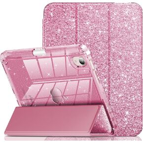 INFILAND for iPad Mini 7 Case (A17 Pro), iPad Mini 7th / 6th Generation Case 2024/2021 8.3 Inch, Glitter Cute Protective Cover with Clear Sparkle Back, Pencil Holder for Kids Girls, Pink