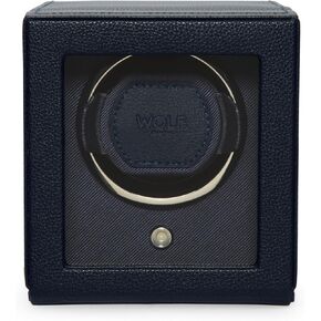 WOLF Cub Single Watch Winder with Glass Cover, Yellow - Secure Fit with Patented Lock-In Dynamic Cuff - Accommodates All Wrist Sizes - Vegan Leather - Includes Universal Adapter