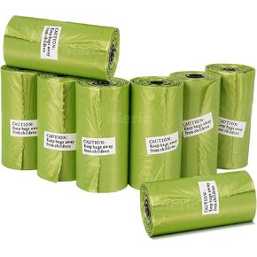 Vila Dog Poop Bags, Roll Replacement for Outdoor Puppy Walking and Travel, Cat Litter Disposable Bags, Thick Green Plastic Material, Unscented, Pet Supplies & Accessories, 8 Rolls / 15 Bags Per Pack
