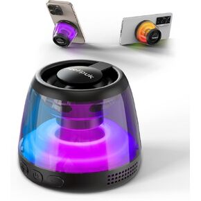 Magnetic Bluetooth Speaker, Portable Phone Stand for iPhone, Gifted Magnetic Ring for Phone Case, 5W Mini Speaker with Lanyard & RGB Night Light, TF Card Playing