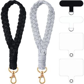 Jspupifip 2 PCS Boho Macrame Phone Wrist Strap, Cell Phone Lanyard with Tether Tab Smartphone Chain Charm Wristlet Bracelet Keychain Anti Theft Strap for Women Girls (Light Gray and Pink)