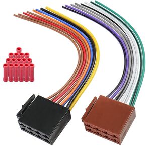 16 Pin ISO Radio Wire Harness Adapter, Car Stereo Wiring Harness with Butt Connectors for Universal Aftermarket Car Audio Video Power Speaker Connector