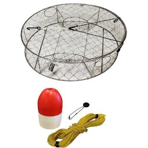 KUFA Stainless Steel Crab Trap, 5/16" X 100' Poly Rope With Clip On Line