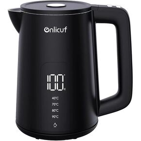Cool Touch Electric Water Kettle,1.7L Electric Tea Kettle with Temperature Control, Stainless Steel Water Boiler Heater, Digital Screen Teapot, Cordless, BPA-Free, Black
