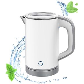 MiliPow Kettles Electric Cordless 800ml,Double Wall Design,Stainless Steel BPA-Free Cool Touch Tea Kettle,Auto Shut-Off & Boil-Dry Protection,for Camping, Travel, Office(White)