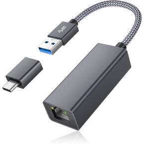 محول RUXELY USB 3.0 Gigabit Ethernet مع محول USB-C، موصل RJ45 بسرعة 1000 ميجا بت في الثانية، محول شبكة LAN سلكية لجهاز Nintendo Switch، MacBook Air/Pro، Windows، MacOS، iPadOS، الأجهزة اللوحية، Android، Linux، الكمبيوتر المحمول، الكمبيوتر الشخصي