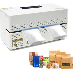 Heat Sealer Machine, Automatic Continuous Band Sealer with Digital Temperature Control, Horizontal Bag Sealer for Plastic Packing Bags, Desktop White