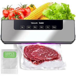 Vacuum Sealer Machine, Compact-Fast food bag sealer, Dry & Moist Modes, Powerful Suction Air Sealing System Can be connected to an external suction hose,65KPa (Bags Set & Machine)