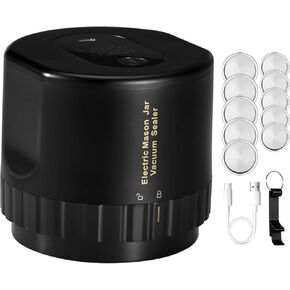 Mason Jar Vacuum Sealer - Electric Mason Jar Vacuum Sealer Kit for Wide Mouth & Regular Mouth Canning Jars,Vacuum Sealing Machine with auto-stop function, Vacuum Sealing Machine Storage（Black)