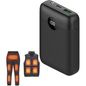7.4V/5V Heated Vest Battery Pack,10000mAh Battery Pack for Heated Clothing with LED Display, Rechargeable Power Bank with DC/USB/Type-C Output for Heated Jackets (Compatible with 3.5mm/3.8mm DC Plug)