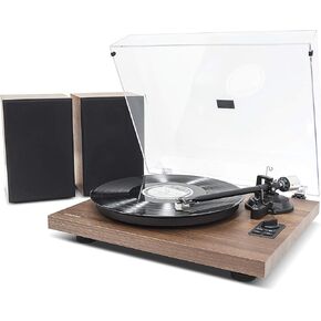 mbeat Bluetooth Hi-Fi Vinyl Turntable Record Player with Bookshelf Speakers, 33/45 RPM, Wireless Streaming, MMC Stylus, Solid Metal Platter, Dust Cover & Adjustable Counterweight and Anti-Skating