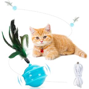 LED Interactive Cat Toy Ball, Cat Feather Toy Ball Cat Chase Toy Automatic Moving Ball Cat Feather Toy Rechargeable Self Rolling Ball (Pink)