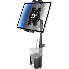 woleyi Cup Holder Tablet Holder for Car Mount - [3 in 1 Expander Bottle] Car Cup Tablet Mount for Car/Truck with Height Adjustable Metal Arm, for iPad Pro Air Mini, Galaxy Tab, Z Fold, 4.7-13" Devices