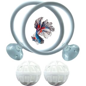 Betta Fish Exercise Ring and Filter Balls Set, Betta Ring Training Loop with Suction Cup and Nitrifying Ball, Betta Enrichment Toys, Aquarium Toys for Fish Turtle Tank Small Fish Tank (White, M-73mm)