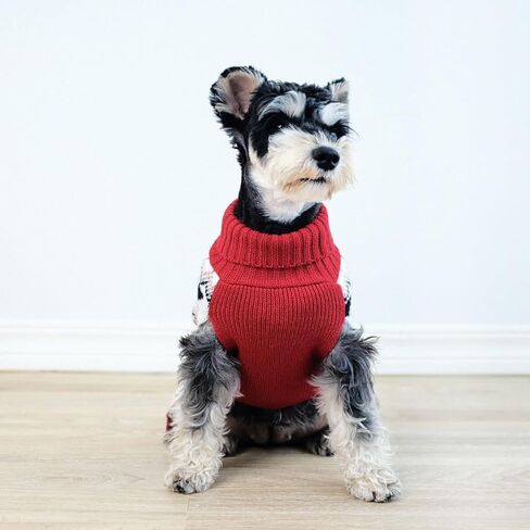 Tangpan Classic Cable Turtleneck Dog Sweater with Bow-Knot Pet Plaid Skirt Warm Apparel Puppy Clothes Cat Outfit （Red,M in Kuwait