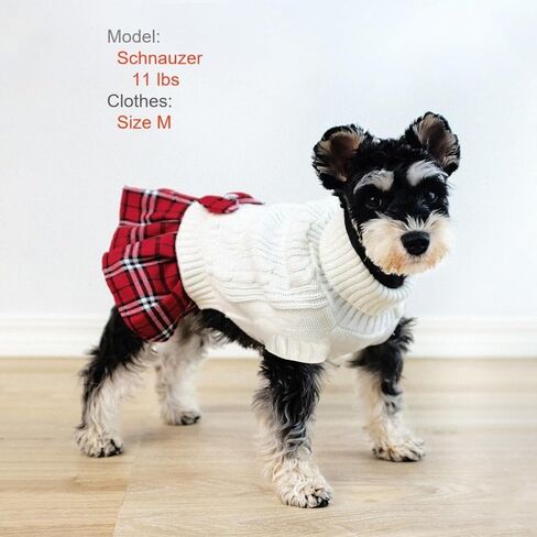 Tangpan Classic Cable Turtleneck Dog Sweater with Bow-Knot Pet Plaid Skirt Warm Apparel Puppy Clothes Cat Outfit （Red,M in Kuwait
