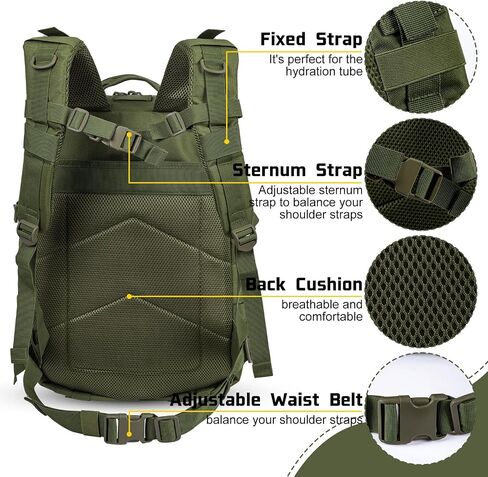 Goture Military Tactical Backpack, 45L Large Army Tactical Back Pack, 900D Waterproof 3 Day Molle Assault Pack Bug Out Bag for Men Outdoor Hiking Hunting Camping Rucksack Daypack Green in Saudi Arabia