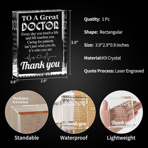 Appreciate Gifts for Doctor, Laser Engrave Crystal Keepsake Plaque Desk Decoration for Doctor Gifts for Men Women, Unique Gifts for Doctors, Birthday Christmas Thank You Doctor Gifts in Saudi Arabia