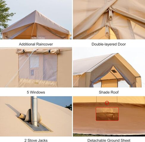 Cotton Canvas Wall Tent with Rain Canopy Waterproof Outdoor Tent for Hunting Family 4 Season Camping Tent Heavy Duty Steel Frame&PVC Floor in Saudi Arabia