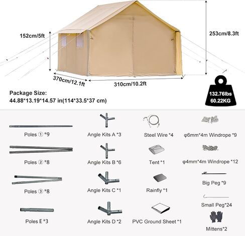 Cotton Canvas Wall Tent with Rain Canopy Waterproof Outdoor Tent for Hunting Family 4 Season Camping Tent Heavy Duty Steel Frame&PVC Floor in Saudi Arabia
