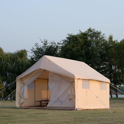 Cotton Canvas Wall Tent with Rain Canopy Waterproof Outdoor Tent for Hunting Family 4 Season Camping Tent Heavy Duty Steel Frame&PVC Floor in Saudi Arabia