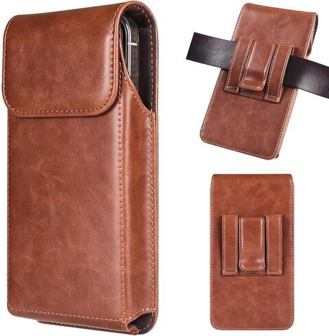 T Tersely Leather Phone Hoster for Men Belt,Cell Phone Belt Holder for iPhone 16,15,15 Pro,14, 14 Pro,13,13 Pro,12,12 Pro,11,11 Pro,XR,Leather Belt Pouch for Galaxy S24 S23 S22 S21 S20,Brown-M in Kuwait