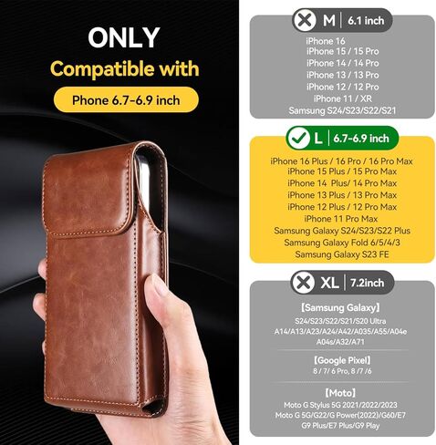 T Tersely Leather Phone Hoster for Men Belt,Cell Phone Belt Holder for iPhone 16,15,15 Pro,14, 14 Pro,13,13 Pro,12,12 Pro,11,11 Pro,XR,Leather Belt Pouch for Galaxy S24 S23 S22 S21 S20,Brown-M in Kuwait