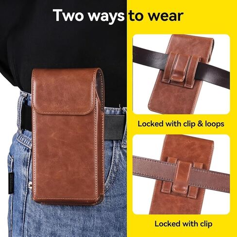 T Tersely Leather Phone Hoster for Men Belt,Cell Phone Belt Holder for iPhone 16,15,15 Pro,14, 14 Pro,13,13 Pro,12,12 Pro,11,11 Pro,XR,Leather Belt Pouch for Galaxy S24 S23 S22 S21 S20,Brown-M in Kuwait