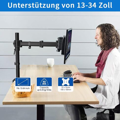 Dual Monitor Stand for Desk-Monitor Arms for 2 Monitors with C Clamp, Grommet Mounting Base for 13-32 Inch Computer Screens - Desk Accessories Monitor Mount Each Arm Holds 19.8lbs in Saudi Arabia