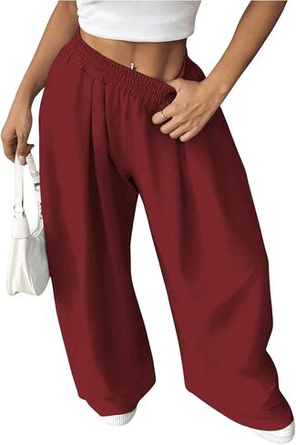 SweatyRocks Women's Wide Leg Pants Elastic High Waist Loose Athletic Sweatpants with Pockets in Saudi Arabia