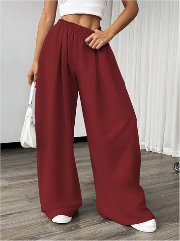 SweatyRocks Women's Wide Leg Pants Elastic High Waist Loose Athletic Sweatpants with Pockets in Saudi Arabia