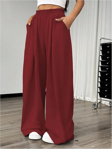 SweatyRocks Women's Wide Leg Pants Elastic High Waist Loose Athletic Sweatpants with Pockets in Saudi Arabia