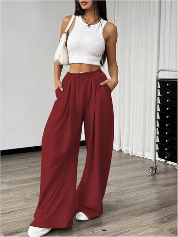 SweatyRocks Women's Wide Leg Pants Elastic High Waist Loose Athletic Sweatpants with Pockets in Saudi Arabia