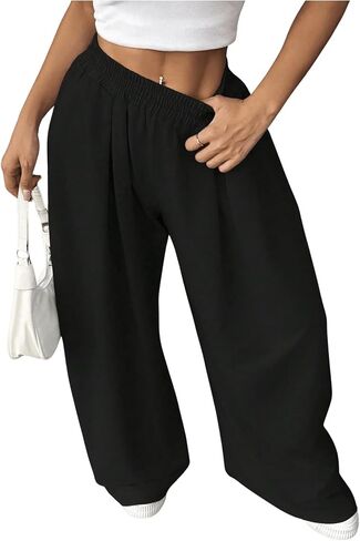 SweatyRocks Women's Wide Leg Pants Elastic High Waist Loose Athletic Sweatpants with Pockets in Saudi Arabia