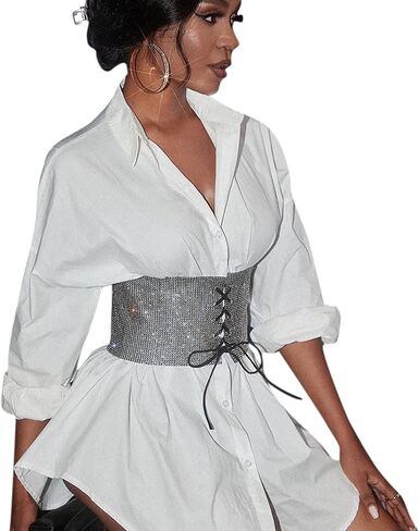 Caviotess Women Sparkly Rhinestone Waistband Bling Crystal Wide Waist Belt Corset Wedding Bridal Sash in Kuwait