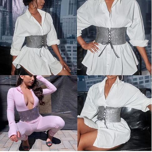 Caviotess Women Sparkly Rhinestone Waistband Bling Crystal Wide Waist Belt Corset Wedding Bridal Sash in Kuwait