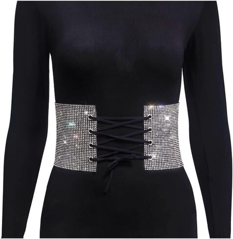 Caviotess Women Sparkly Rhinestone Waistband Bling Crystal Wide Waist Belt Corset Wedding Bridal Sash in Kuwait