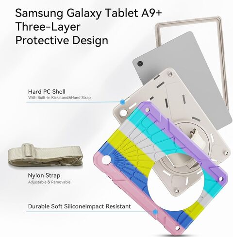 Case for Samsung Galaxy Tab A9+/A9 Plus 11 Inch 2023(SM-X210/X216/X218),Shockproof Hard Duty Case with 360°Rotating Hand Strap&Stand&Shoulder Strap for Galaxy A9 Plus Tablet-Black in Saudi Arabia