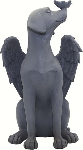 Carefree Fish Blue Stone Angel Wing Dog Statue Memorial Figurine Left Memory Stone Loss Sympathy Gift Condolences Present 8Inch in Saudi Arabia