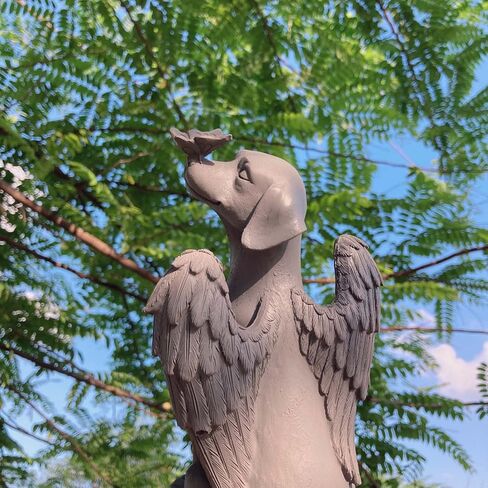 Carefree Fish Blue Stone Angel Wing Dog Statue Memorial Figurine Left Memory Stone Loss Sympathy Gift Condolences Present 8Inch in Saudi Arabia