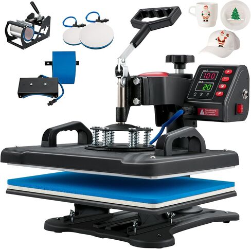VEVOR Pro Heat Press 15x15 Inch, 8 in 1 Heat Press Machine with 30 OZ Tumbler Press, Swing Away T Shirt Pressing Machine, Combo Tumbler Hat Heat Press for Sublimation T-Shirt Hat Cap Mug Plate, Blue in Saudi Arabia