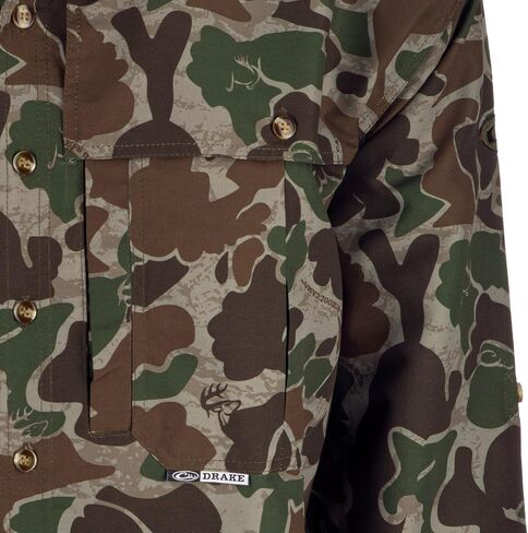 Drake Waterfowl Men's EST Camo Flyweight Wingshooter's Long Sleeve Shirt | Breathable Lightweight Hunting Shirt for Men in Saudi Arabia