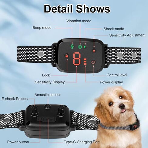 طوق النباح التلقائي للكلاب الكبيرة، طوق لحاء الكلب السترونيلا قابل لإعادة الشحن، طوق تدريب مضاد للنباح مع 8 صدمات اهتزاز صوتية قابلة للتعديل، طوق النباح للكلاب الصغيرة المتوسطة in Kuwait