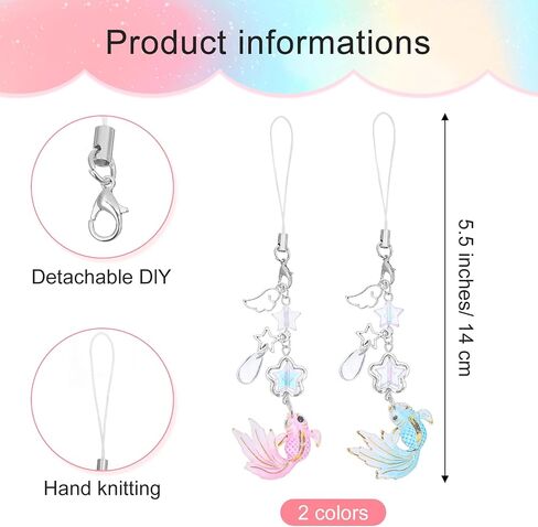 2Pcs Cute Cell Phone Charms Aesthetic Y2K Pink Phone Charm Star Heart Goldfish Phone Straps Charms Y2K Accessories for Women Man Phone Bag Keychain Camera Pendants Decor Chain in Saudi Arabia