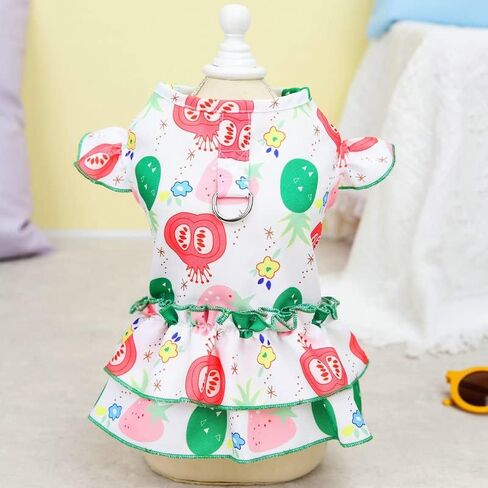 Dog Dress Summer Dog Clothes for Small Dogs Girl Soft Breathable Princess Dresses Fruit Pattern Pet Dress Dog Shirt Apparel Lovely Puppy Clothes Small Pet Sundress Pet Cute Clothes(White，M in Saudi Arabia