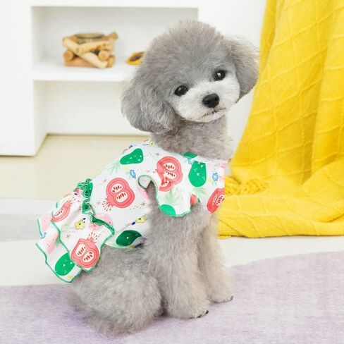 Dog Dress Summer Dog Clothes for Small Dogs Girl Soft Breathable Princess Dresses Fruit Pattern Pet Dress Dog Shirt Apparel Lovely Puppy Clothes Small Pet Sundress Pet Cute Clothes(White，M in Saudi Arabia