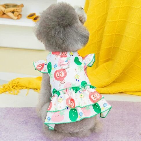 Dog Dress Summer Dog Clothes for Small Dogs Girl Soft Breathable Princess Dresses Fruit Pattern Pet Dress Dog Shirt Apparel Lovely Puppy Clothes Small Pet Sundress Pet Cute Clothes(White，M in Saudi Arabia
