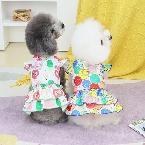 Dog Dress Summer Dog Clothes for Small Dogs Girl Soft Breathable Princess Dresses Fruit Pattern Pet Dress Dog Shirt Apparel Lovely Puppy Clothes Small Pet Sundress Pet Cute Clothes(White，M in Saudi Arabia