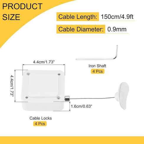 MECCANIXITY 4.9 ft Retractable Cable Lock with Adhesive Arc Patch Remote Control Security Lock with Adjustable Cord Tether Anti Theft for Laptop, TV, 600g, White, 4 Pack in Saudi Arabia